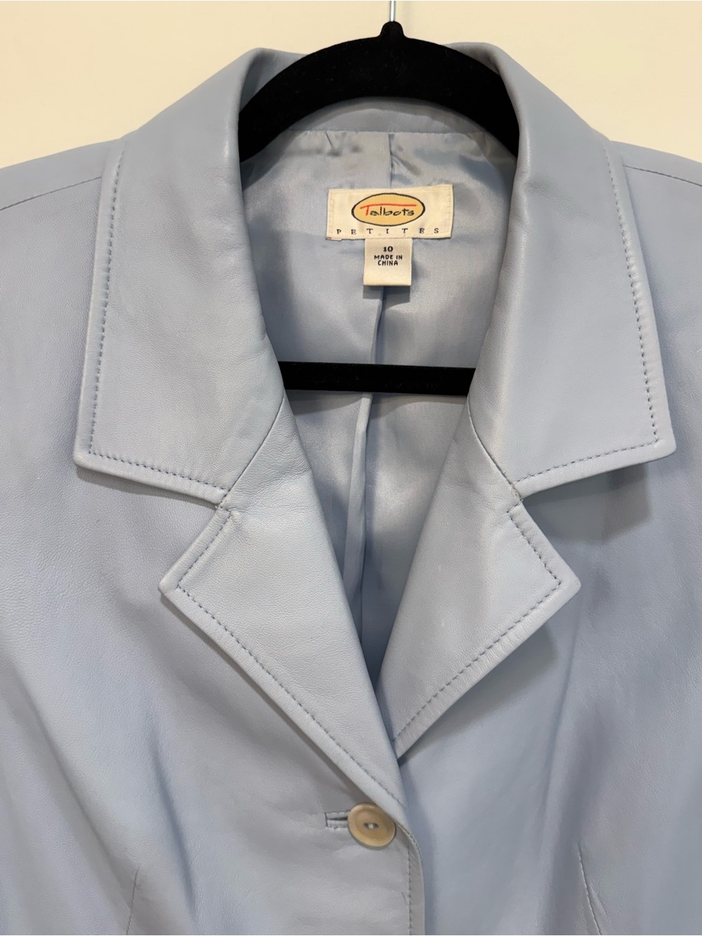 Talbots Light Blue Leather Button-Front Jacket - Picture 2 of 10